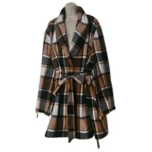 New BloomChic Women's Plus Sz 30 (6XL) Contrast Plaid Lapel Collar Belted Coat